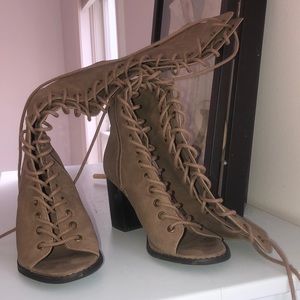 Peep Toe Lace Up Boots